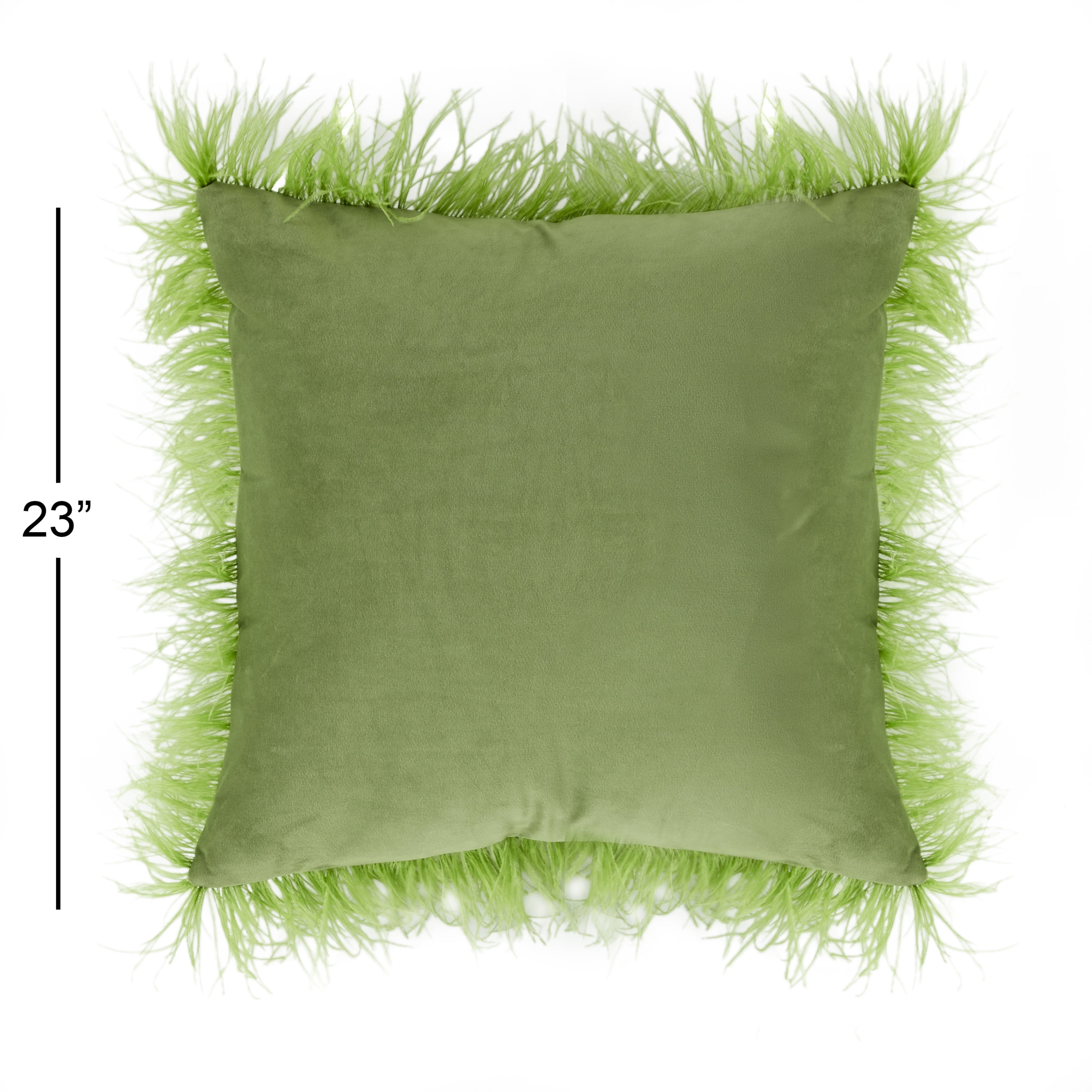 Decmode Square Green Throw Pillow with Feather Trim, 23" x 23"