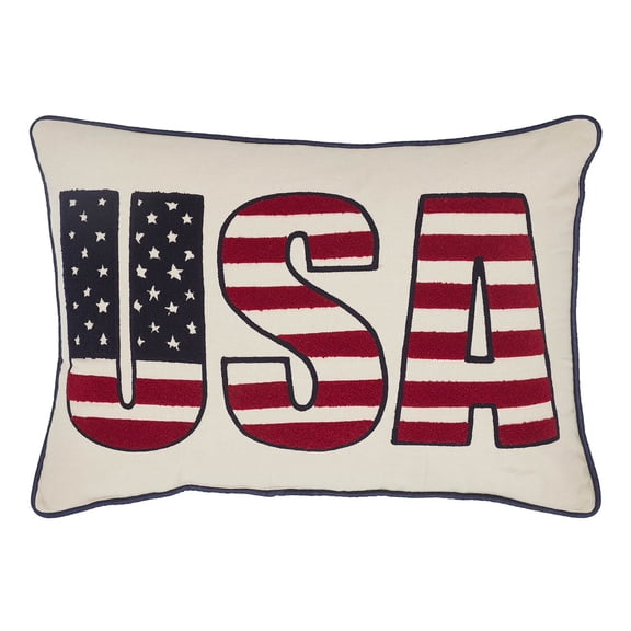 YAMB USA Patriotic Decorative Pillow, 9x15 Inch Knitted Cotton Cushion with Velvet Back, Soft Filling Shaped Lumbar Pillow for Independence Day Living Room Sofa Bedroom Home Decor Gift