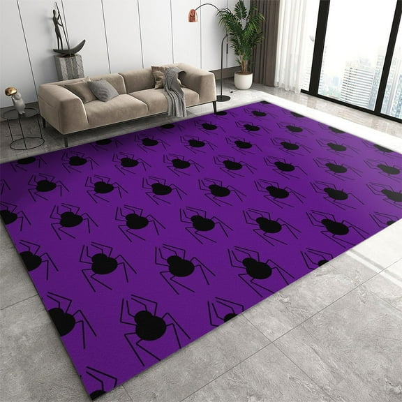 4x8ft Indoor Outdoor Rug,Black Spider Halloween Bedside Rug,Purple Background Decoration Soft Breathable Non-Slip For Boy Kids Room Living Room Office Study Hotel