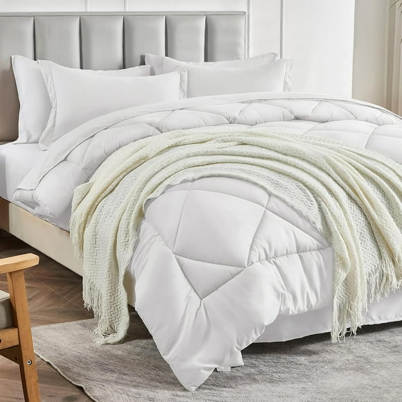 Sleepdown 5-Piece Twin Bed in a Bag, White Bedding Set with Comforter Sets Twin