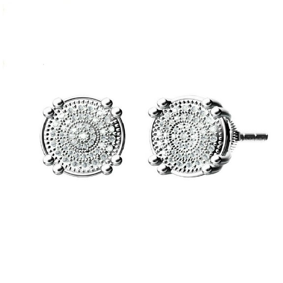 King of Bling's 0.15ct Round Diamond 925 Sterling Silver White For Men's / Women's Earrings