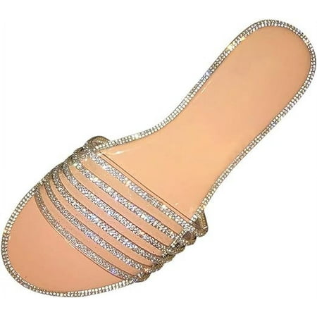 

XWQWJH Sandals Women Dressy Summer Slip on Sandals Slide Glitter Bling Casual Flat Sandal Open Toe Slides Wedge Sandal for Women