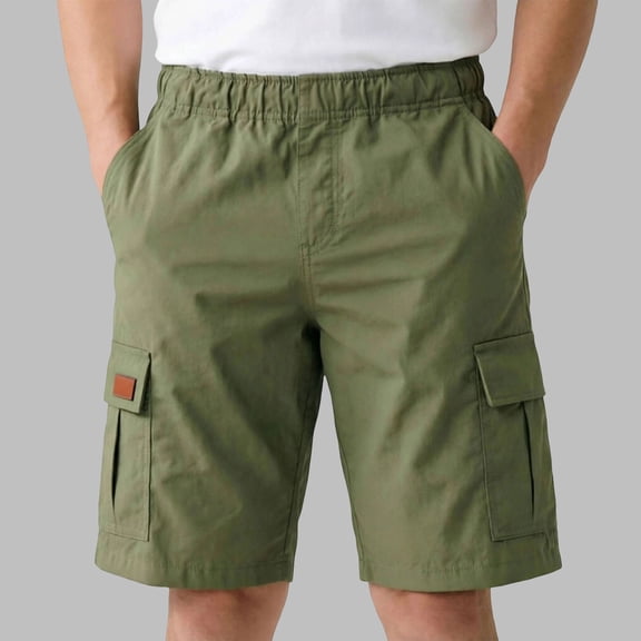 FAOWME Kids Boys Girls Cargo Shorts Elastic Waist Solid Color Comfortable Lightweight Shorts With Pockets For Casual Daily Wear,Army Green,5-6 Years