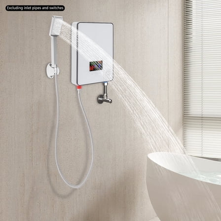 110V 4500W Electric Water Heater, Wall-mounted Instantaneous Water Heater with Hand Shower Kit and Water Inlet Pipe