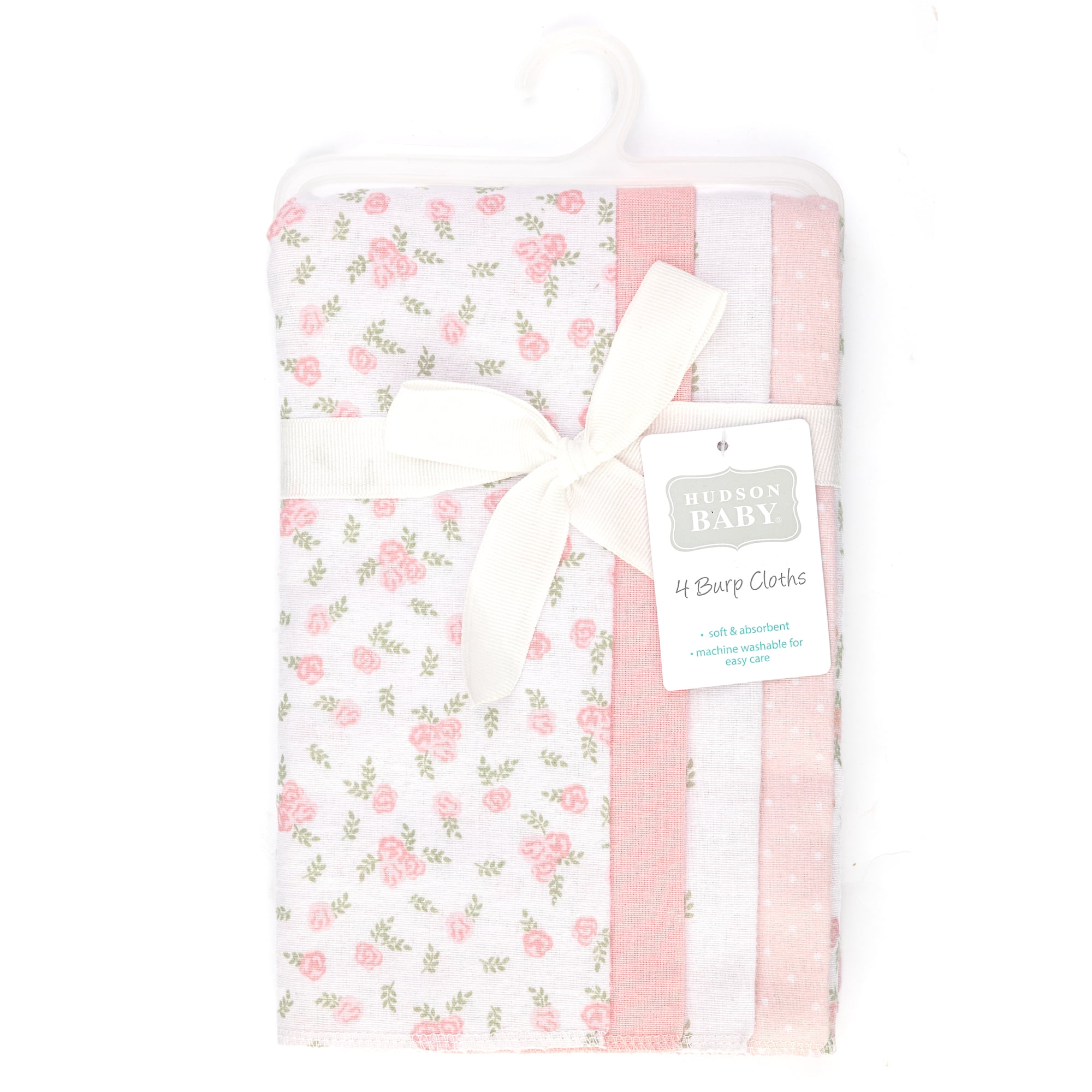 Hudson Baby Unisex Baby Cotton Poly Flannel Burp Cloths, Tiny Rose, One Size
