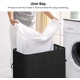 thumbnail image 6 of 100L Laundry Hamper with Lid Bamboo Laundry Basket with Liner Bag Foldable Storage Hamper with Handles Black, 6 of 9