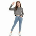thumbnail image 5 of HAOTAGS Teen Girls Cropped Hoodie(4-12), Casual Long Sleeve Hooded Sweatshirts with Pockets Gray 4 Years, 5 of 9
