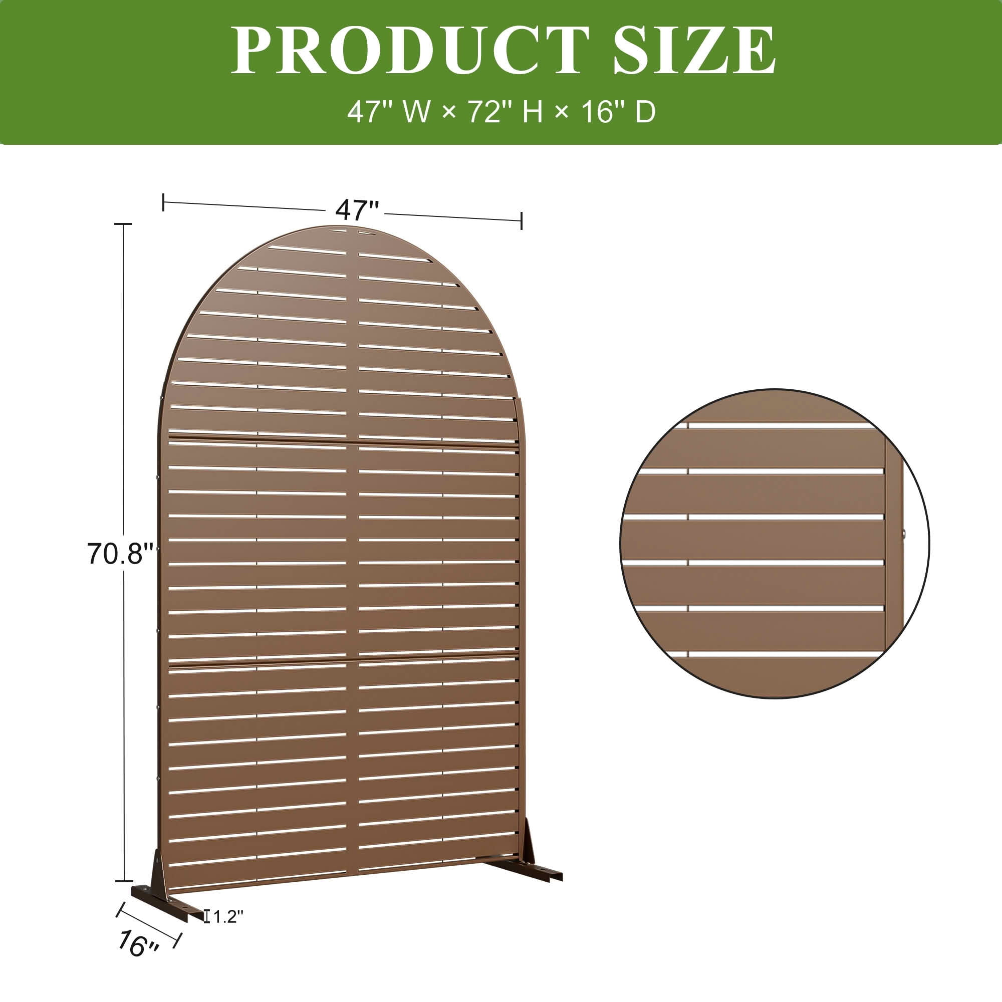 MAYEERTY 72x47x16 Inch Brown Louvered Arched Galvanized Steel Privacy Screen, 3 Piece Set for Outdoor Street