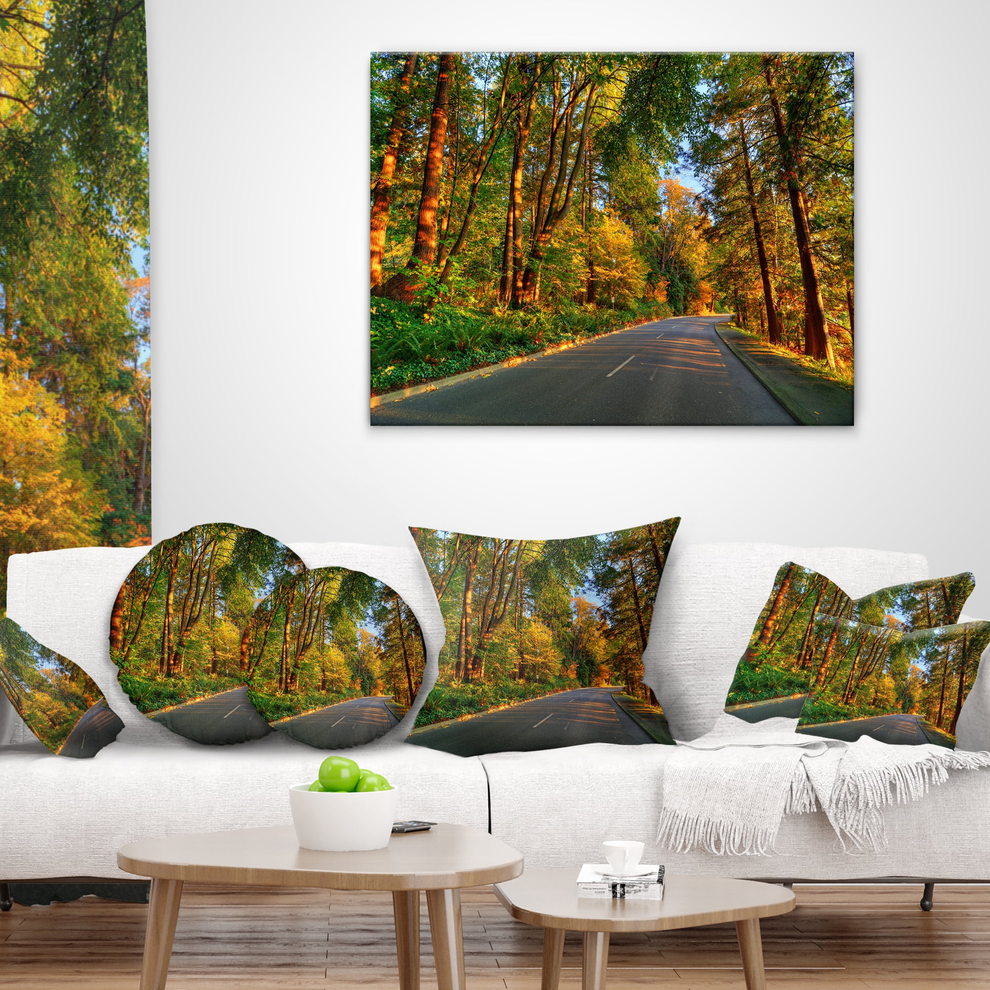 Designart Road Through Yellow Forest - Landscape Printed Throw Pillow - 12x20
