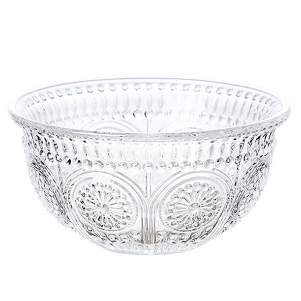 1pc Retro Embossed Glass Bowl Food Serving Bowl Exquisite Dessert Bowl