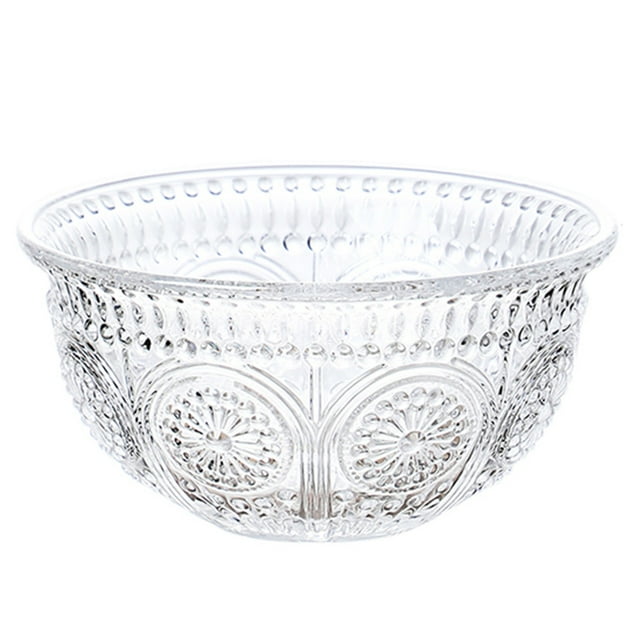 1pc Retro Embossed Glass Bowl Food Serving Bowl Exquisite Dessert Bowl