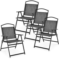 Costway Patio Folding Dining Chairs Set of 4 with Cozy Seat Fabric & Heavy-Duty Metal Frame Grey