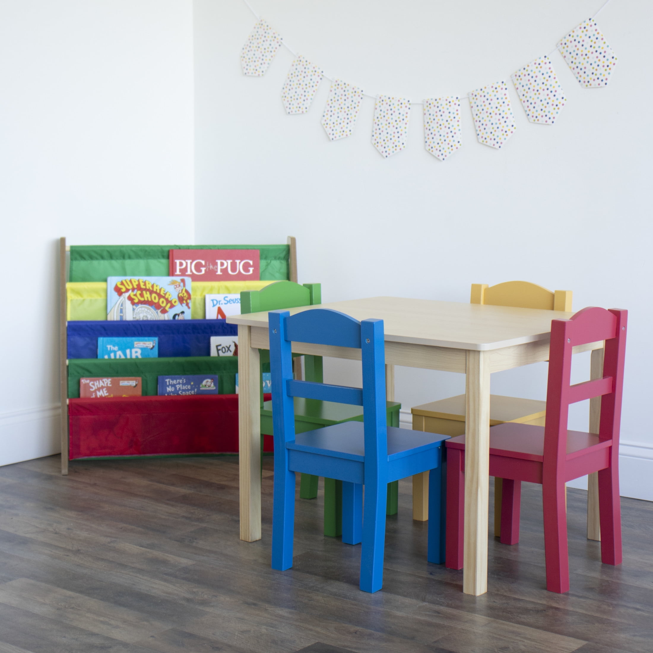Humble Crew Primary Kids Solid Print 5-Piece Lightweight Outdoor Activity Table and Chair Set 4 Off-White