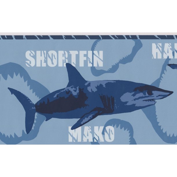 Différents Types de Requins Bleu Papier Peint Bordure pour les Enfants, Rouleau 15' x 7''