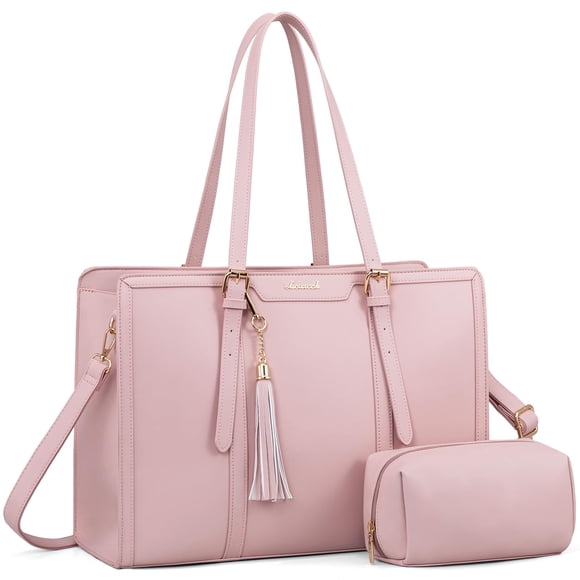 Bolsa para portátil LOVEVOOK para mujer de 15.6 pulgadas, piel sintética, rosa