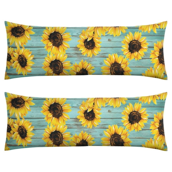 Sunflower Print Body Pillow Cover 20x54 - Soft Floral Pillow Case with Invisible Zipper - Boho Vintage Yellow Rustic Farmhouse Design