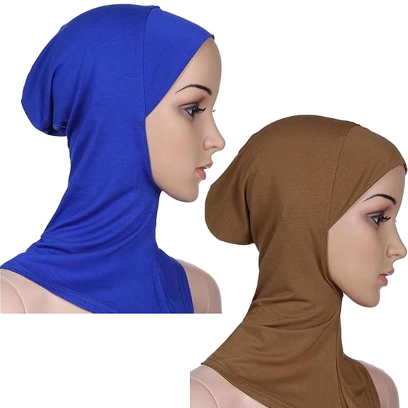 2 Pcs Modal Hijab Cap Muslim Stretchy Turban Full Cover Shawl Cap Full Neck Coverage Hijab for Women