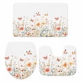 thumbnail image 2 of Pink Orange Flower Bathroom Rugs Set Watercolor Butterfly Non Slip Absorbent Soft Bath Mats 3 Piece Set with Bathroom Rug, U-Shaped Floor Mat, Toilet Seat Cover Small Size, 2 of 9