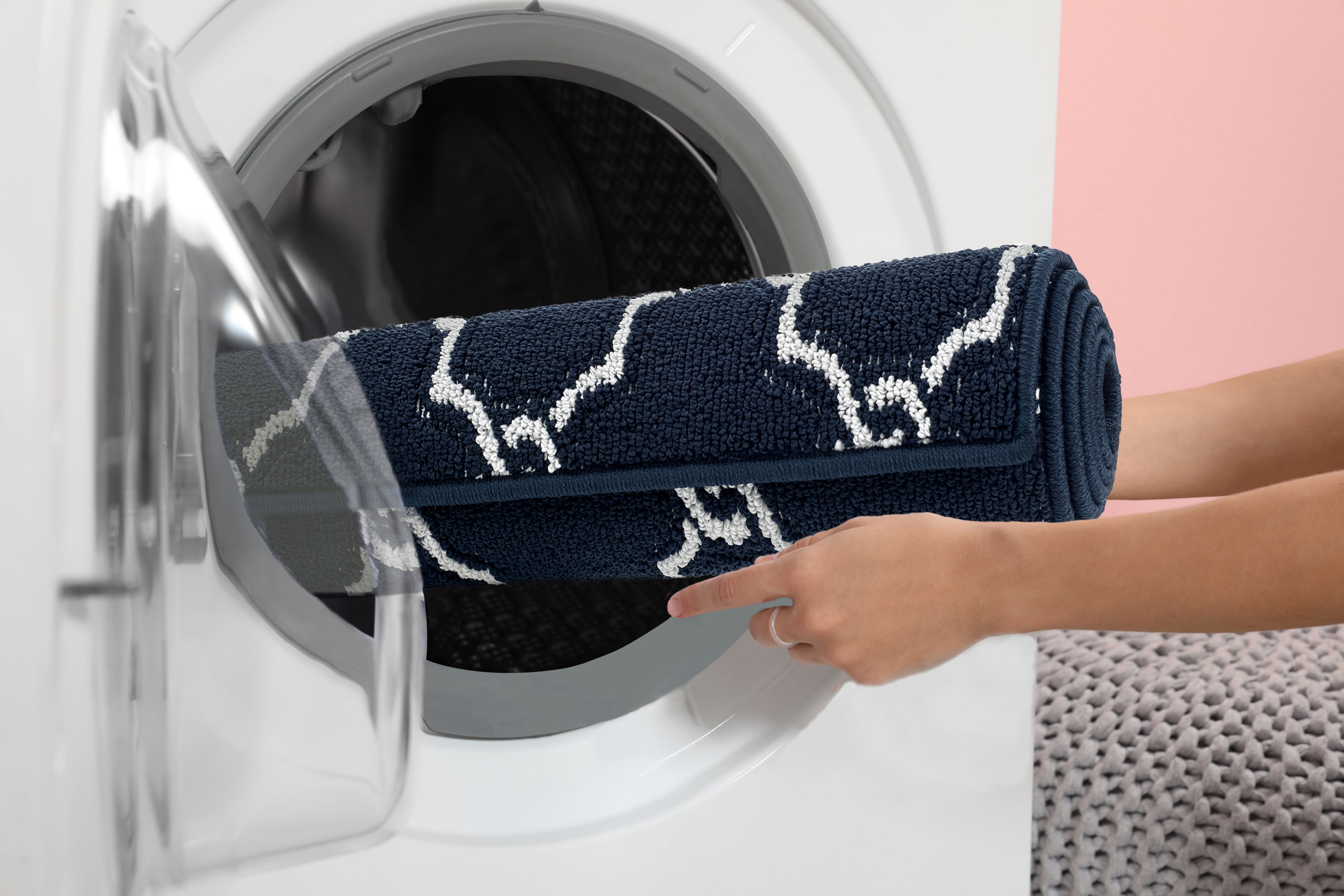 Washable Non-Slip Accent Rug, Geometric, Navy and White, 26" x 45"