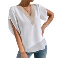 thumbnail image 1 of Blusa con manga de pétalo Top Guipur Encaje Cuello en V Blusa de manga corta con pétalos para verano Primavera Blanco M, 1 of 8
