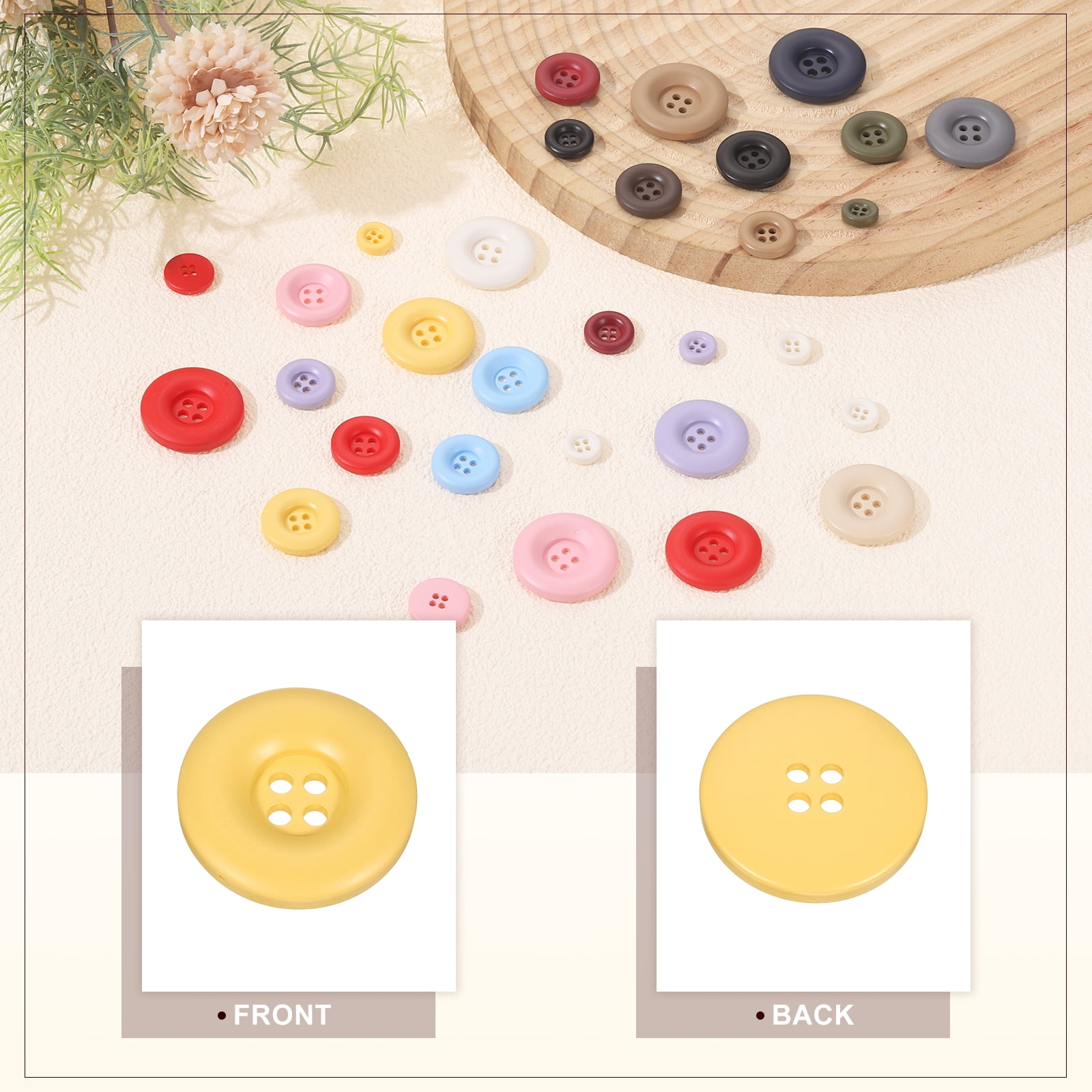 Uxcell 50pcs Sewing Button 30mm 4 Holes Resin Round Crafting Buttons, Yellow