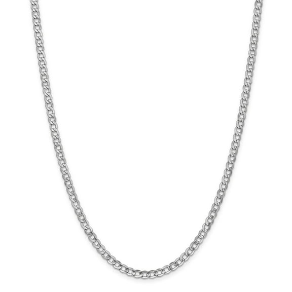 14K White Gold chain Curb 18 in 4.3 mm WG 4.3mm Semi-Solid Link