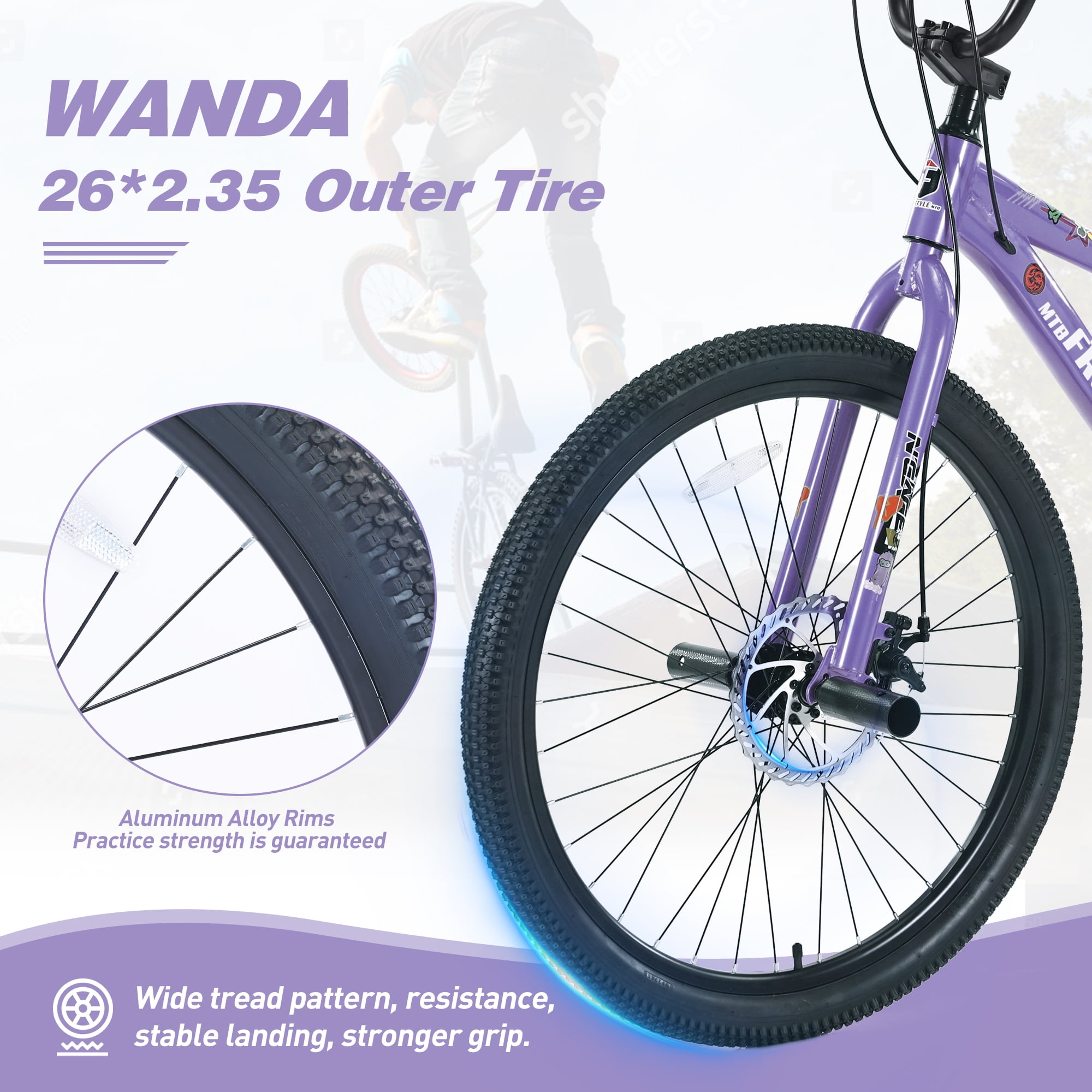 Aukfa 26" Freestyle BMX Bikes,Kids Mountain Bike for Boys Girls,Shimano 7 Speed,Double Disc Brakes,Purple