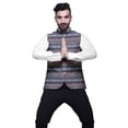thumbnail image 4 of Atasi Light Peach Patchwork Casual Jacket for Men Printed Nehru Jacket Mens Wedding Indian Waistcoat Mandarin Blazer-Small, 4 of 6