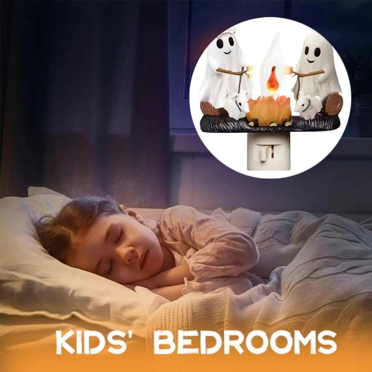 1PCS Ghost Campfire Nightlight, 2024 Ghost Roasting Marshmallows Night Light, Halloween Nightlight Flickering Firelight Indoor Decorations Lamp (Ghost&Dog)