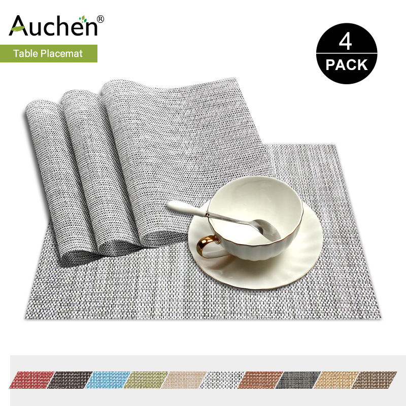 Set of 4 PVC Place Mats Kitchen Dining Table Placemats Non-Slip Washable Gray Set of 4 PVC Place Mats Kitchen Dining Table Placemats Non-Slip Washable Gray