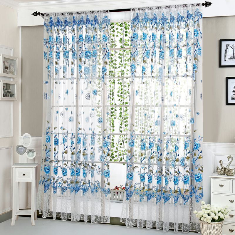 1*2m Flower Tulle Window Door Sheer Voile Panel Drape Curtain Scarf Valances 