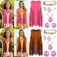 thumbnail image 2 of Women 60s 70s Hippie Outfits Costume Set Cowgirl Top Fringe Vest Tassels Cardigan Peace Sign Accessory Set with Sunglass rose red XXXL, 2 of 4