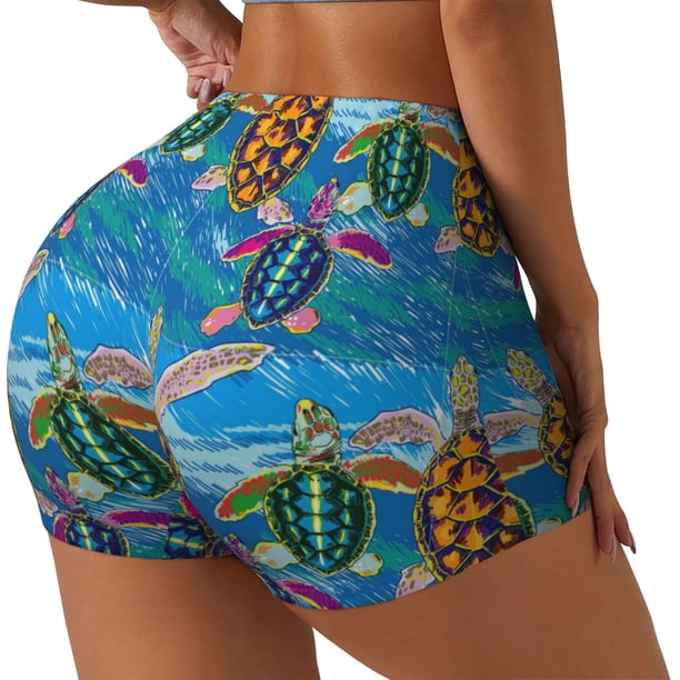 Balery Little Sea Turtles Pantalones cortos de entrenamiento estampados para mujer, sin costuras, ajustados, para gimnasio, yoga, correr, deportes, ejercicio activo, fitness.-Large