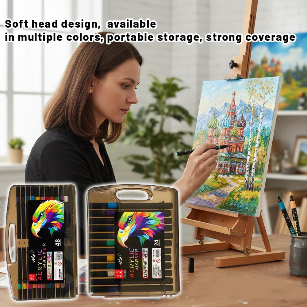 24/48 Colours Acrylic Paint Pens, Soft Brush Tip Acrylic Markers, Premium Art Pens