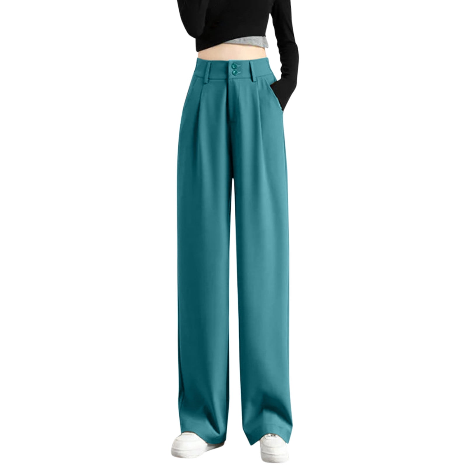 Women's Wide Leg Pants High Elastic Waisted In The Back Business Work ...