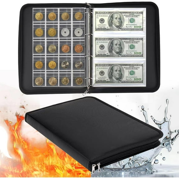 Fireproof Coin Collection Book,300 Pockets, 36 Currency Sleeves for Pennies, Tokens, Bills