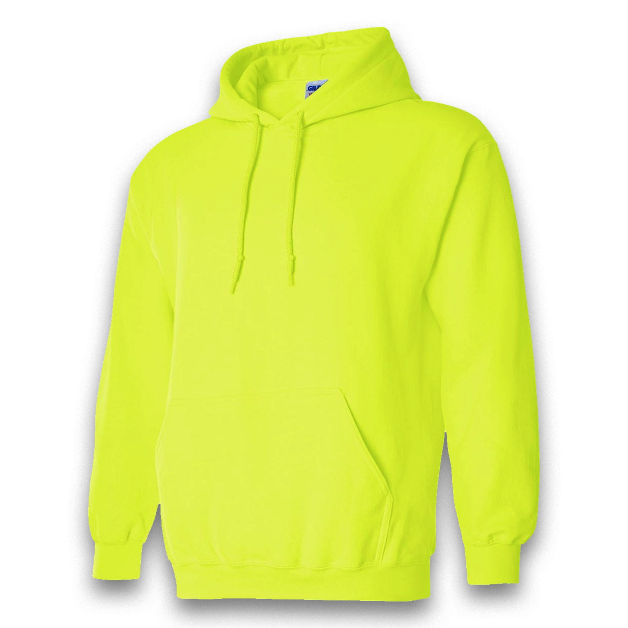 Gildan High Visibility Hooded Sweatshirt - 18500 Safety Green for Men | Hi Vis Fleece Heavy Blend Hoodies, 8oz, 50/50 Cotton/Polyester, 2 Pack, Size - L