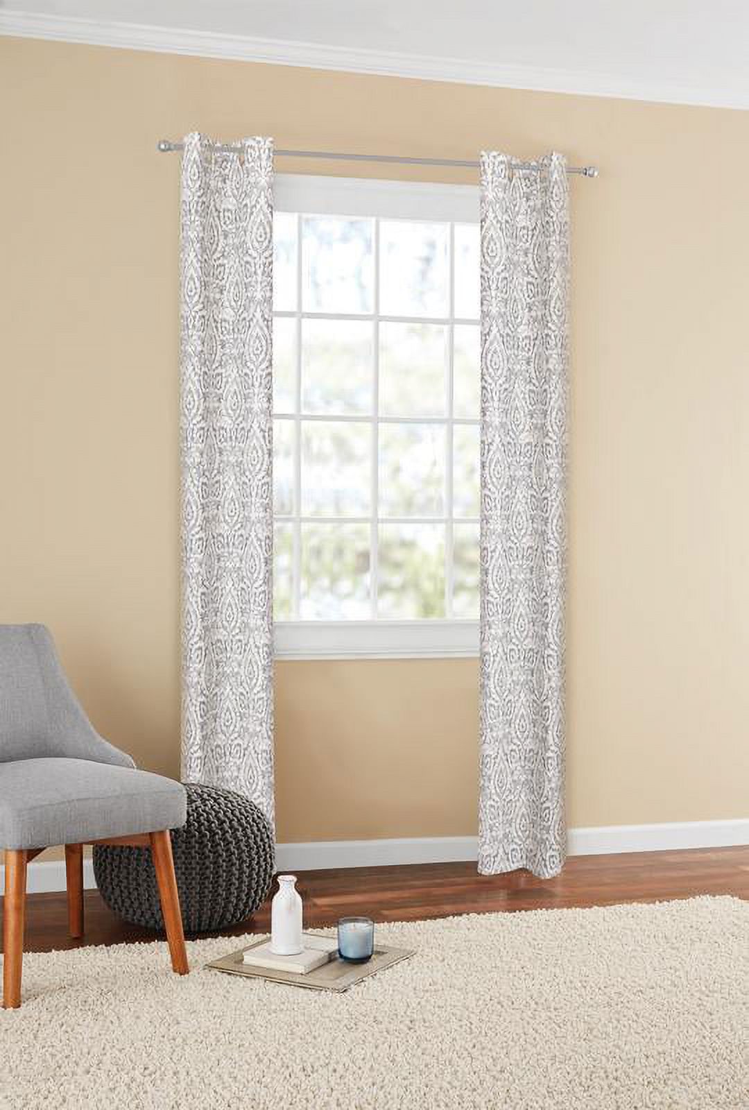 Mainstays Damask Window Curtain Panel Pair, 60" x 84", Gray