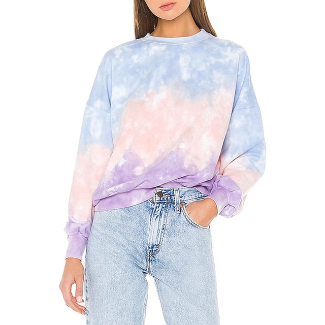 Women Long Sleeve Sweatshirt Colorblock Tie Dye Printed Pullover Tops(S-2XL)