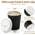 thumbnail image 2 of Fit Meal Prep 250 Pack 12 oz Black Disposable Coffee Cups with Lids & Stirrers, Corrugated Triple Wall To Go Hot Cups, Insulated Paper Coffee Cups for Hot Beverages, Travel, Home, Office (White Lids), 2 of 14