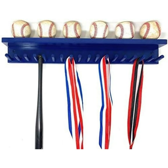 Award Medal Ribbons Display Rack and Wall Shelf 18 Medals Holder Base Mini Bats 6 Base (Navy Blue)