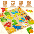 thumbnail image 2 of Xueyu Wooden Puzzles for Toddlers 3-5, 4 Pack, 16 Puzzle Pieces, Educational Montessori Puzzles Toys, Gift for Boys Girls, Learning Chinese, Vehicles Dinosaurs Insects Animals, 2 of 8
