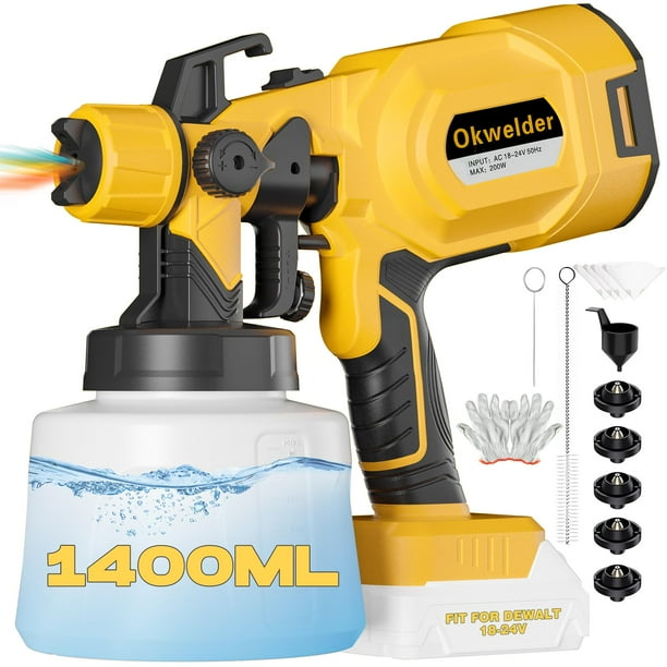 Pulverizador de pintura inalámbrico Okwelder para batería Dewalt de 18 a 24 V, 1400 ml