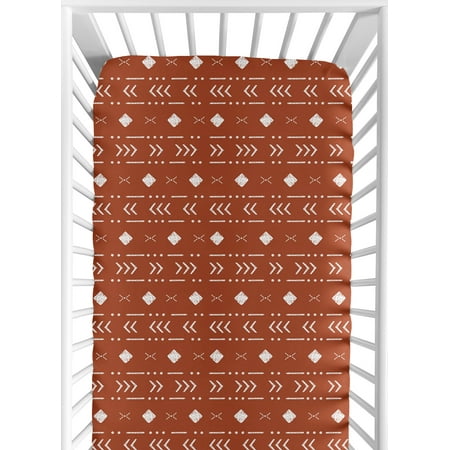 UPC: 0846480090007 | Sweet Jojo Designs Rust White Boho Tribal Mudcloth Boy or Girl Fitted Crib Sheet Baby or Toddler Bed Nursery – Orange Woodland Bohemian Southwest Geometric Arrow Gender Neutral Aztec Mud Cloth