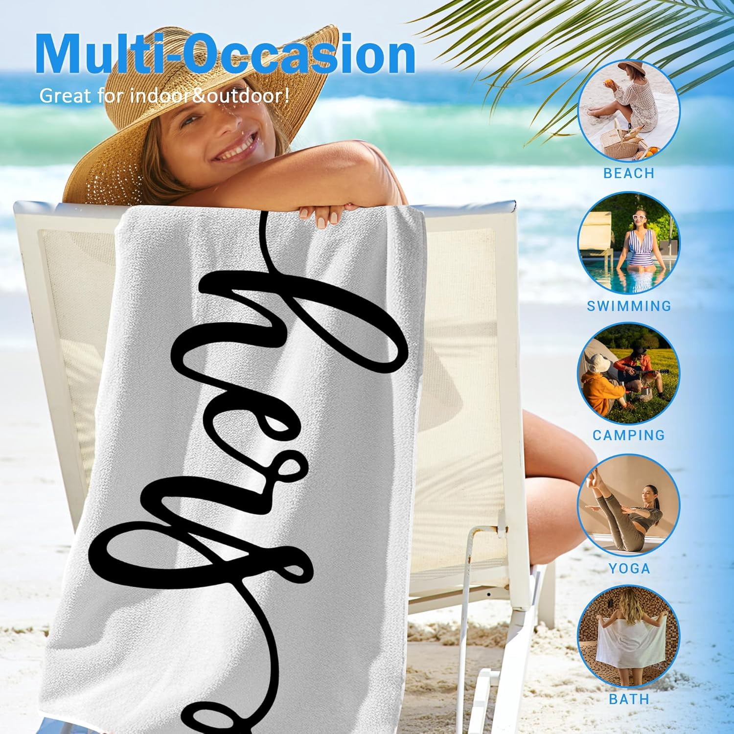 Hers and His Beach Towel Set of 2, Honeymoon Wedding Beach Towels Gifts for Newlywed Couple Bride Groom Valentine's Day, Black and White Beach Towels Oversized Decor for Bathroom 30x60 in
