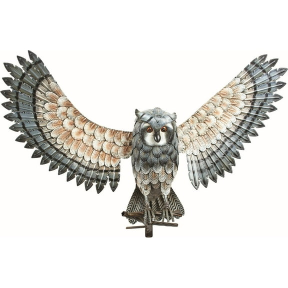 Metal Owl With Wings Out Garden Statue