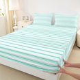 thumbnail image 5 of Castle Fairy Retro Horizontal Stripe Bed Sheets 4-Piece,Mid Century Thin Line Full Size Sheets,Mint White,1 Flat Sheet, 1 Fitted Sheet and 2 Pillowcases, 5 of 7
