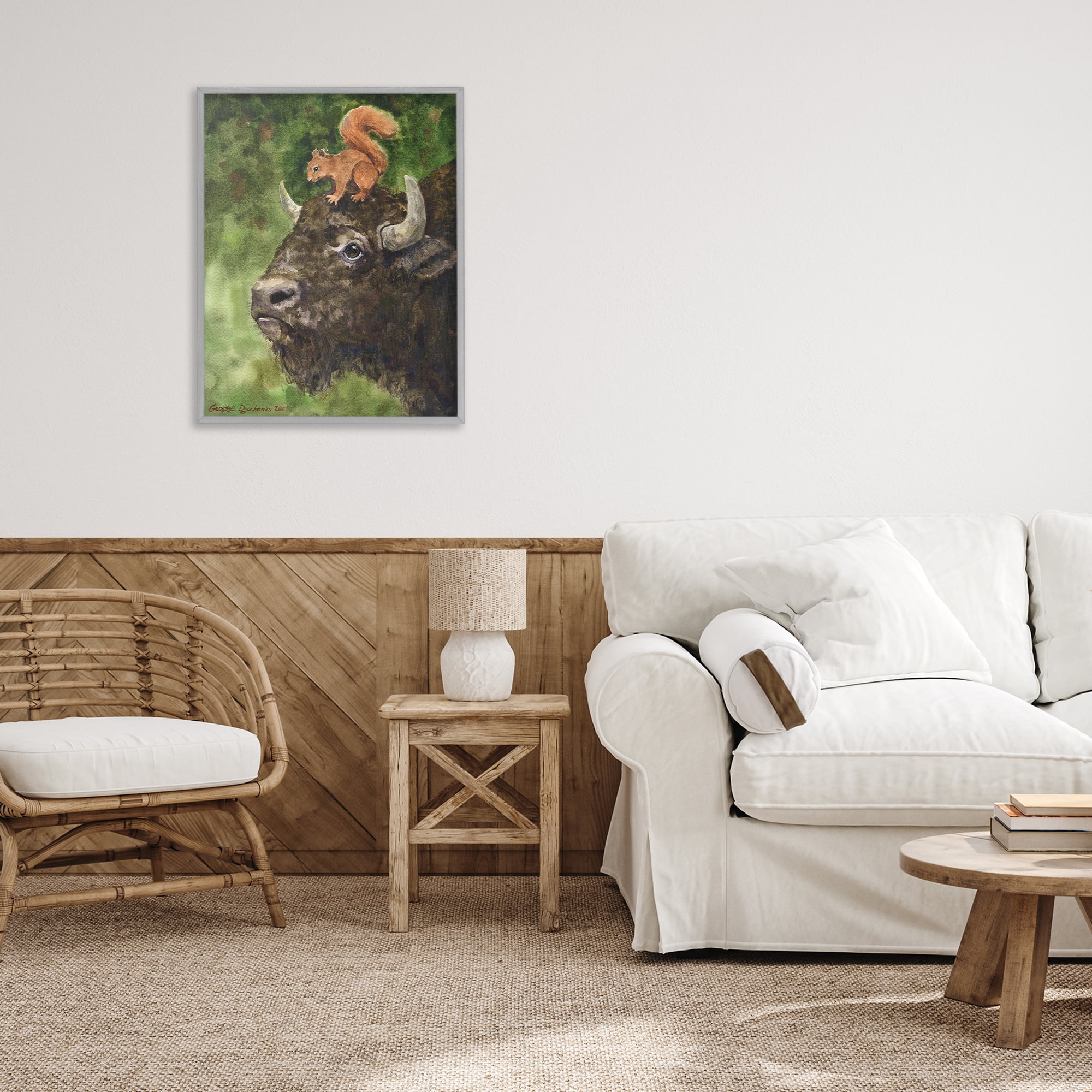 Stupell Industries Bison & Squirrel Duo Gray Framed Giclee Art, design by George Dyachenko