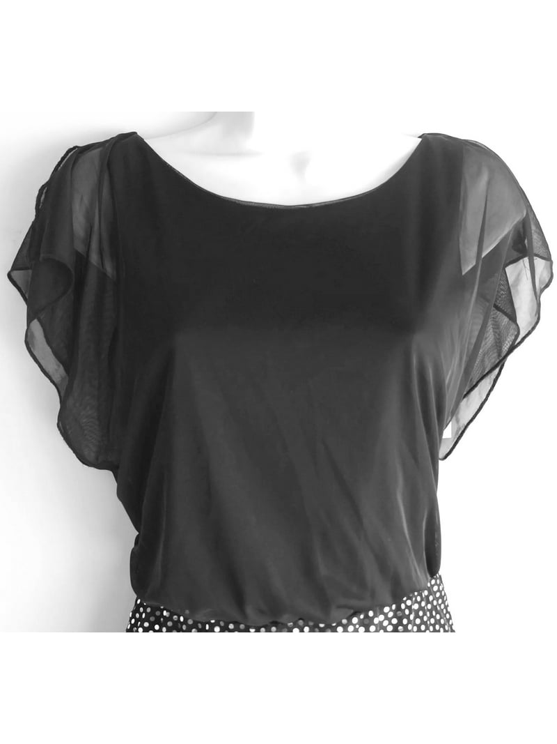 Ruby Rox Black Flutter Sleeve Sparkle Chiffon Dress, Juniors' Women's Small