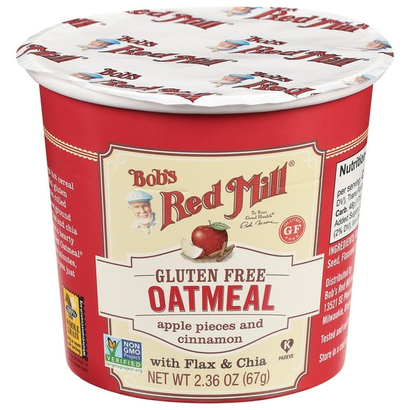 Bob's Red Mill Non-GMO Gluten Free Apple Pieces and Cinnamon Oatmeal with Flax & Chia 2.36 oz Microwavable Cup